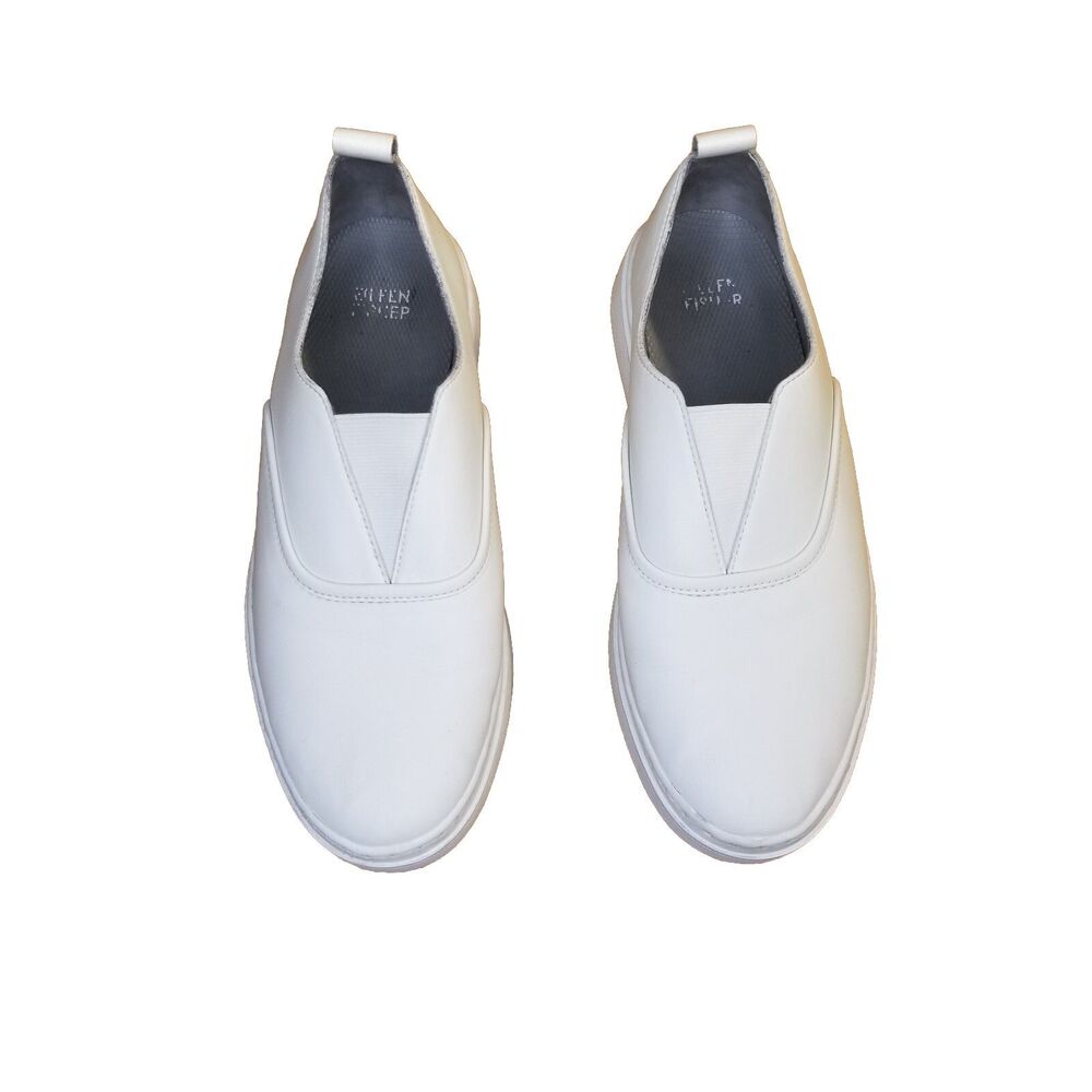 Eileen Fisher Byrdy Sneakers Women's Size 7 White Leather Slip-on Elastic Band